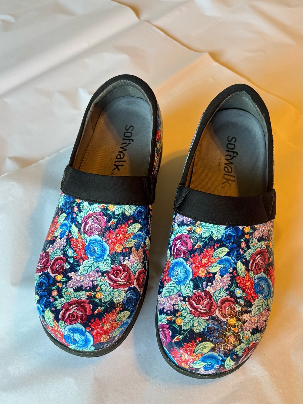 SoftWalk Women's Floral Slip-On Clogs in Navy, Blue, Red, Pink